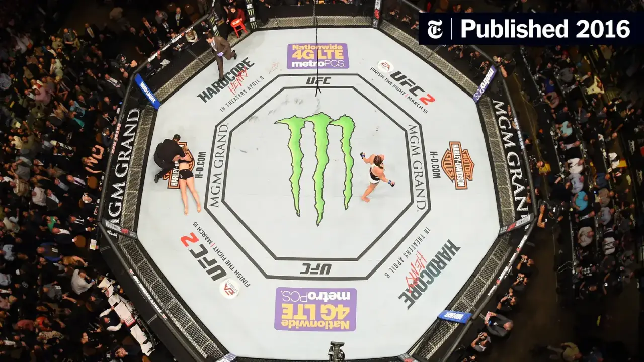 UFC octagon from above, camera coverage